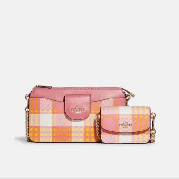 🎀Clearance🎀 NWT COACH 2pc set Rare HTF Crossbody POPPY W/ Garden Plaid - Picture 4 of 8